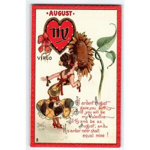 Tuck Postcard Dwig Virgo High Fashion Lady Sunflower Zodiac August Horoscope 128